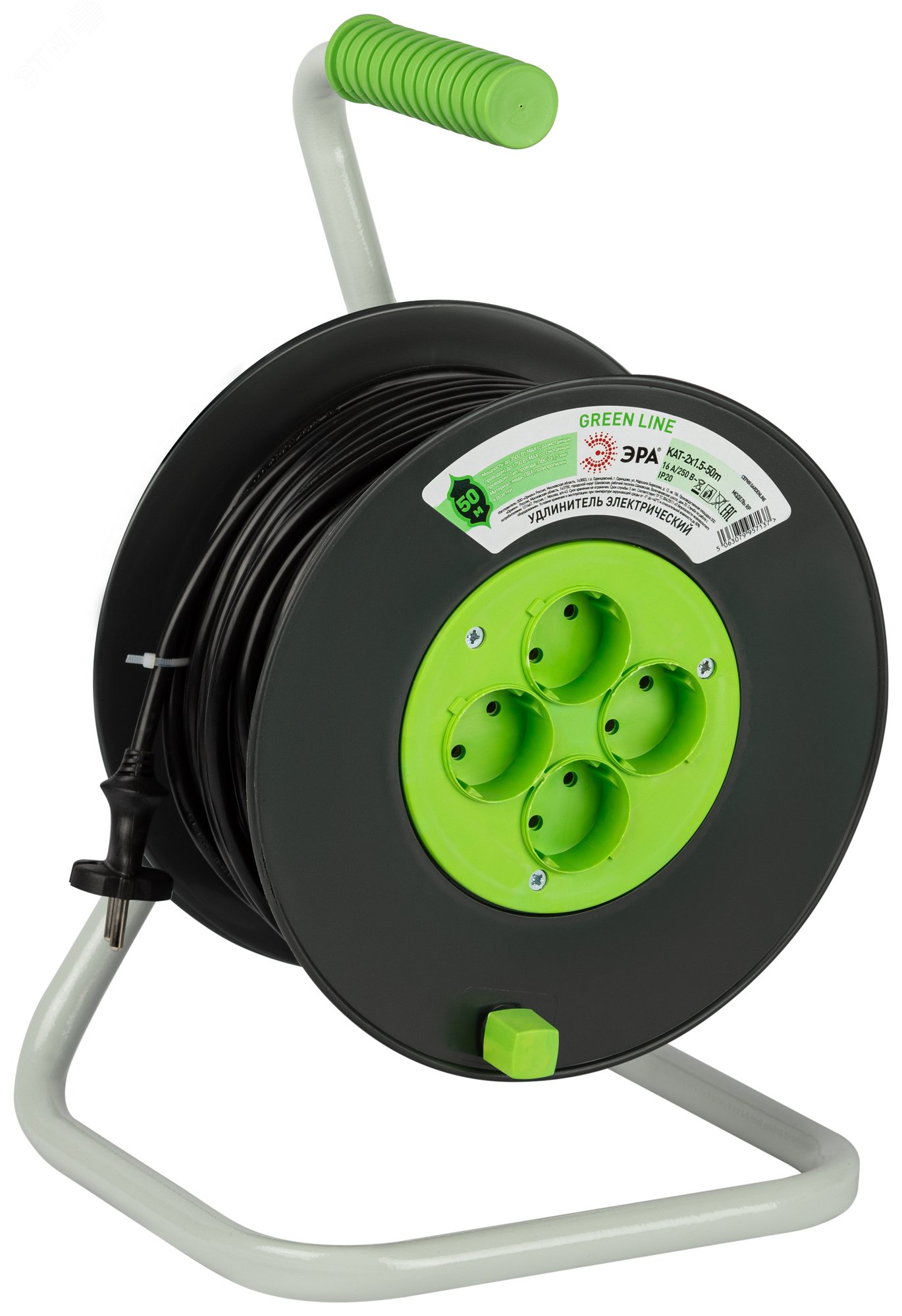 Изображение товара Удлинитель силовой на катушке GREEN LINE 50м 4 розетки без заземления ЭРА