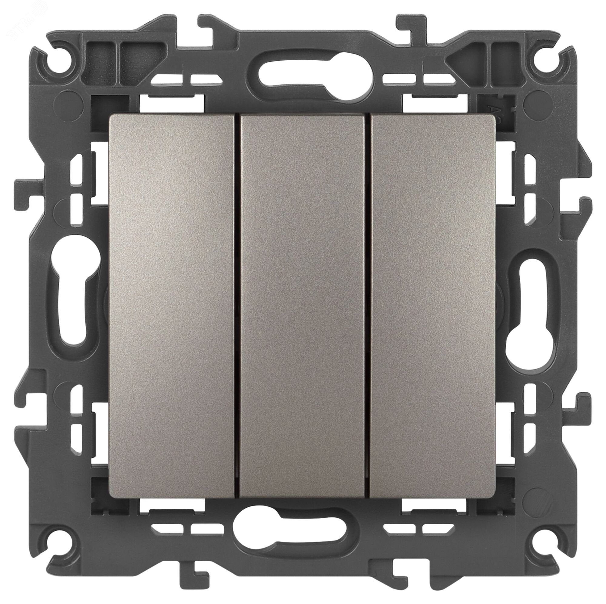 Изображение товара Выключатель трехклавишный, в рамку (скрытого монтажа) титан 10А 250В винтовые зажимы ЭРА Elegance 14-1107-16 (шт)