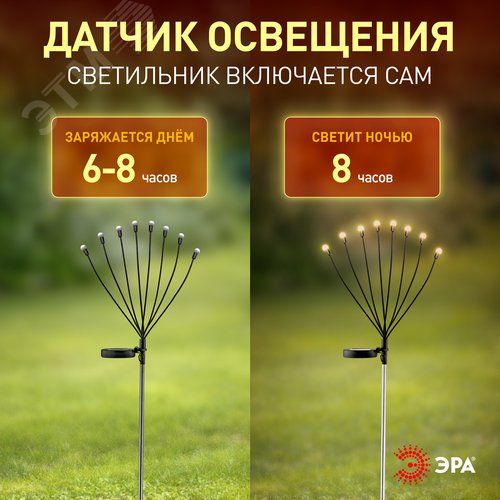 Светильник уличный Веер на солнечной батарее садовый 72 см 8 LED ERASF23-10 - фото 7