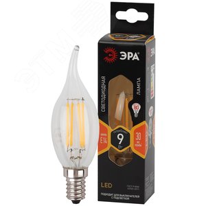 Лампа светодиодная F-LED BXS-9W-827-E14 (филамент, свеча на ветру, 9Вт, тепл, E14) (10/100/4000)