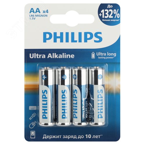 Изображение товара Элемент питания алкалиновый LR6E4B/51 АА 1,5v 4 шт. LR6-4BL Ultra (шт)