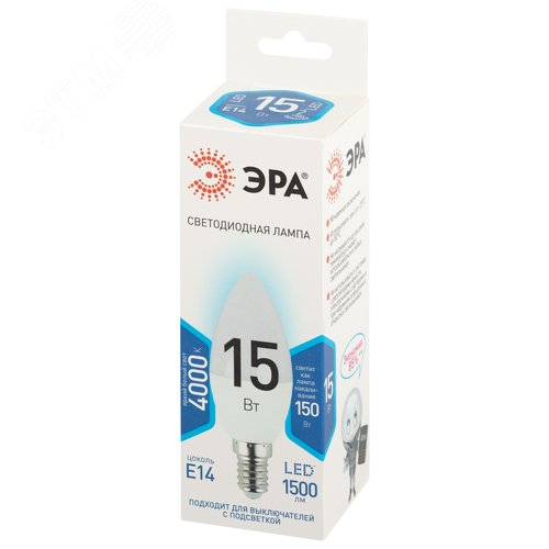 Лампа светодиодная 15Вт свеча нейтральный белый свeт Е14 STD LED B35-15W-840-E14 - фото 3