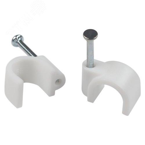 Изображение товара Скоба пластиковая крепежная круглая 10 мм белая NO-225-280 (10 шт/уп) (упак)