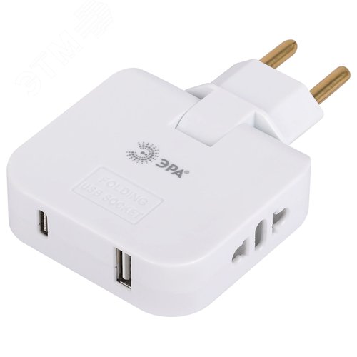 Изображение товара Тройник электрический поворотный на 2 розетки + 2USB A+C 10А белый SPF-2-FL-USBC (шт)