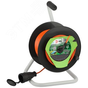 Изображение товара Удлинитель силовой на пластиковой катушке без заземления 1 розетка 40м ПВС 2x1мм2 RP-1-2x1-40m (шт)