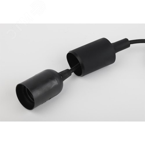 Патрон пластиковый Е27 с подвесом черный (60/720) - фото 2