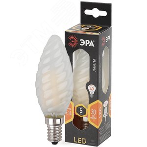 Лампа светодиодная филаментная F-LED BTW-5W-827-E14 frost (филамент, свеча витая мат., 5Вт, тепл, E14 (10/100/2800)