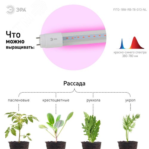 Фитолампа для растений светодиодная FITO-18W-RB-Т8-G13-NL и мясных прилавков 18 Вт Т8 G13 красно-синего спектра - фото 2