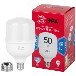 Изображение товара Лампа светодиодная LED 50 Вт 4900Лм 6500К T100 холодный E27/E40 (переходник) 150-275В LED POWER T100-50W-6500-E27/E40 Red Line (шт)