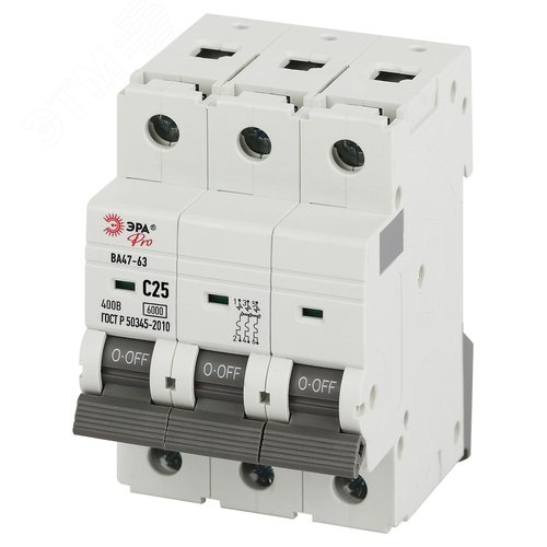 Изображение товара Выключатель автоматический PRO VA63-3P25C6 ВА47-63 3P 25А кривая C 6кА (шт)