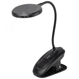 Изображение товара Светильник настольный NLED-513-6W-BK светодиодный аккумуляторный на прищепке черный (шт)