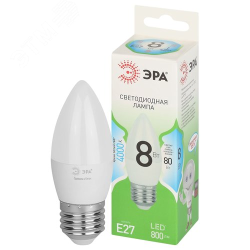 Лампа светодиодная LED 8 Вт 800Лм 4000К свеча нейтральный E27 220-240В LED B35-8W-840-E27 Green Line - фото 2