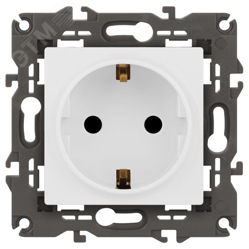 Изображение товара Розетка однофазная скрытого монтажа, в рамку с заземлением со шторками белый матовый 16А 250В IP20 автоматические (безвинтовые) зажимы 14-2102-01М Эра Elegance (шт)