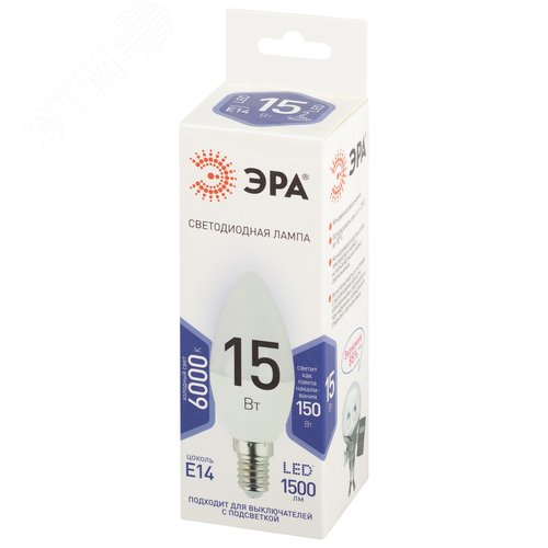 Лампа светодиодная 15Вт свеча холодный дневной свет Е14 STD LED B35-15W-860-E14 - фото 3