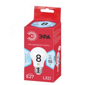 Лампа светодиодная 8Вт груша нейтральный RED LINE LED A55-8W-840-E27 R Е27 / E27 Б0052382 ЭРА - 2