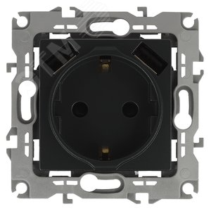 Изображение товара Розетка 2P+E 16A-250В, штор. с 2xUSB 5В-3А, Эра12, антрацит 12-4109-05 (шт)