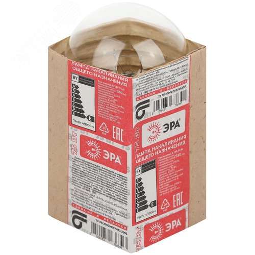 Лампа накаливания ЛН 75Вт 230В A50 Е27/E27 груша прозрачная в гофре - фото 3