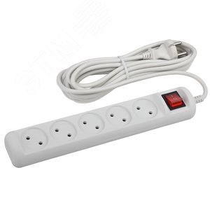 Изображение товара Удлинитель электрический U-5s-5m-2х1 без заземления c выключателем 5 розеток 5м ПВС 2х1мм2 10А (шт)