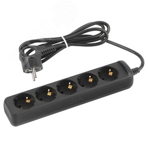 Изображение товара Удлинитель электрический UX-5e-1,5m-B с заземлением 5 розеток 1,5 м ПВС 3х0,75мм2 10А черный (шт)