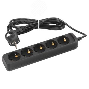 Изображение товара Удлинитель электрический UX-5e-3m-B с заземлением 5 розеток 3 м ПВС 3х0,75мм2 10А черный (шт)