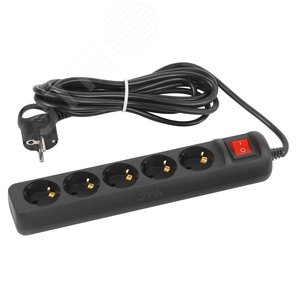 Изображение товара Удлинитель электрический UX-5es-5m-B с заземлением с выключателем 5 розеток 5 м ПВС 3x0,75мм2 10А черный (шт)