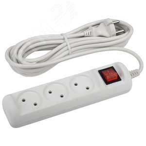 Изображение товара Удлинитель электрический U-3s-5m-2х1 без заземления c выключателем 3 розетки 5м ПВС 2х1мм2 10А (шт)