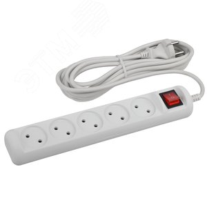 Изображение товара Удлинитель электрический U-5s-3m-2х1 без заземления c выключателем 5 розеток 3м ПВС 2х1мм2 10А (шт)