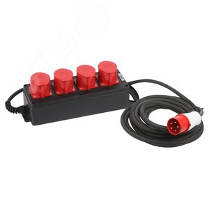 Изображение товара Удлинитель силовой IND380-U-4e-5x4-10m-IP44 на 380В на каучуковой колодке 4 розетки 4xCEE 5P 10м КГ 5х2,5 32A IP44 (шт)