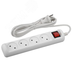 Изображение товара Удлинитель электрический U-4s-1,5m-2х1 без заземления c выключателем 4 розетки 1,5м ПВС 2х1мм2 10А (шт)