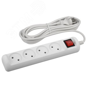 Изображение товара Удлинитель электрический U-4s-3m-2х1 без заземления c выключателем 4 розетки 3м ПВС 2х1мм2 10А (шт)