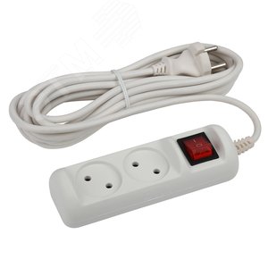 Изображение товара Удлинитель электрический U-2s-1,5m-2х1 без заземления c выключателем 2 розетки 1,5м ПВС 2х1мм2 10А (шт)