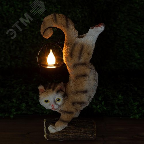 Светильник уличный ERASF22-01 на солнечных батареях садовый Кот Акробат 37 см - фото 3