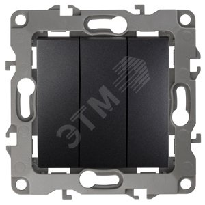 Изображение товара Выключатель трехклавишный скрытого монтажа антрацит 10А 250В автоматические (безвинтовые) ЭРА 12 12-1107-05 (шт)