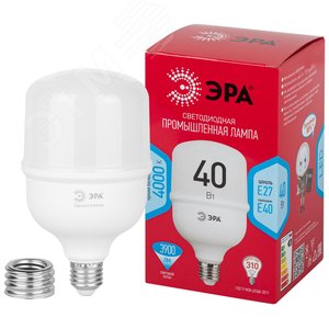 Лампа светодиодная LED 40 Вт 3900Лм 4000К T100 нейтральный E27/E40 (переходник) 150-275В LED POWER T100-40W-4000-E27/E40 Red Line - фото 1