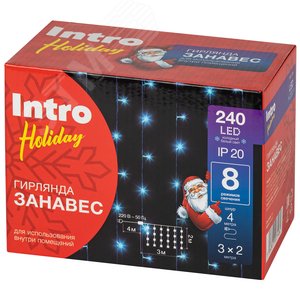 Гирлянда светодиодная новогодняя занавес 3*2 м холодный белый 240 led 220 Intro Holiday INZL-02W - фото 5