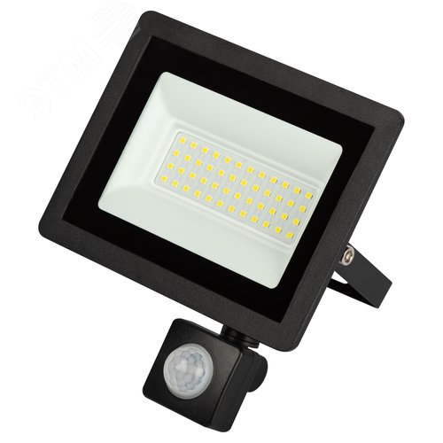 Прожектор светодиодный ДО-50 Вт 6500К 4000 ЛмIP65 200-240В регулируемый ИК-датчик черный 50w холодный корпус LPR-042-2-65K-050 - фото 1