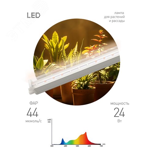 Светильник для растений фитолампа светодиодная линейная ФИТО-24W-PFR-GR полного спектра 24 Вт GREEN LINE - фото 1