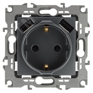 Изображение товара Розетка 2P+E 16A-250В, штор. с 2xUSB 5В-3А, Эра12, графит (10/100/2000) 12-4109-12 (шт)