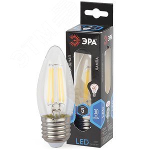 Лампа светодиодная филаментная F-LED B35-5W-840-E27 (филамент, свеча, 5Вт, нейтр, E27 (10/100/2800) Б0027934 ЭРА