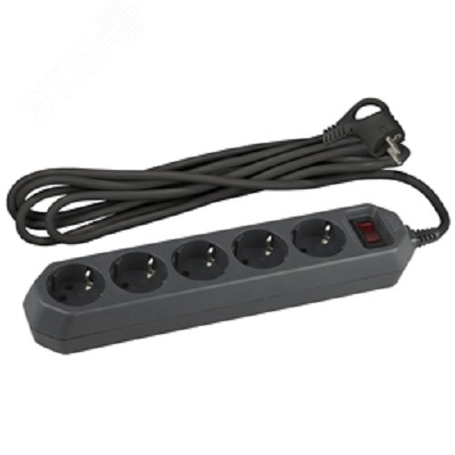 Изображение товара Фильтр сетевой USF-5es-5m-B базовая защита, с/з, с выкл, 5гн, 5м, ПВС, 10А, черный 20/500 (шт)