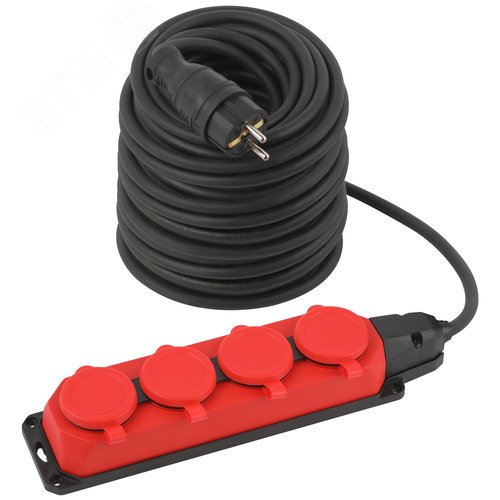 Изображение товара Удлинитель силовой UK-4e-3x1,5-50m-IP44KG с заземлением 4 розетки каучук 50м КГ 3х1,5мм2 IP44 (шт)