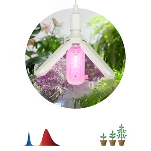 Фитолампа для растений светодиодная FITO-24W-RB-E27-FOLD 3-х лепестковая красно-синего спектра 24 Вт Е27 - фото 1