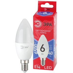 Лампа светодиодная LED 6 Вт 480Лм 6500К свеча холодный E14 220-240В LED B35-6W-865-E14 Red Line - фото 1