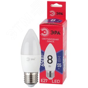 Лампа светодиодная LED B35-8W-865-E27 R (диод, свеча, 8Вт, хол, E27) (10/100/3500)