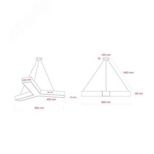 Светильник подвесной светодиодный 44Вт 3500Лм 4000K IP40 800х80 белый Geometria Igrek SPO-142-W-40K-044 драйвер внутри - фото 7