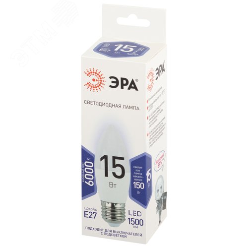 Лампа светодиодная 15Вт свеча холодный свет Е27 STD LED B35-15W-860-E27 - фото 3