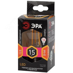 Лампа светодиодная декоративная LED 15 Вт 1950Лм 2700К груша, филамент теплый E27 230В F-LED A60-15W-827-E27 - фото 2