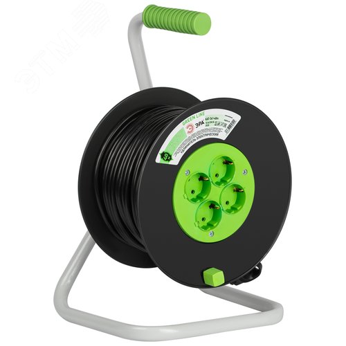 Изображение товара Удлинитель силовой на катушке пластик 4 розетки с заземлением 40 м ПВС 3x1мм2 GREEN LINE KAT-3x1-40m (шт)
