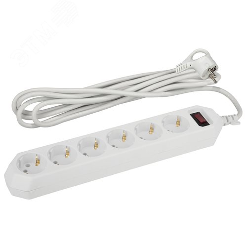 Изображение товара Фильтр сетевой белый с заземлением, 3x0,75 мм2, с выключателем, 6 гнезд, 3м USF-6es-3 м-W-BOX (шт)