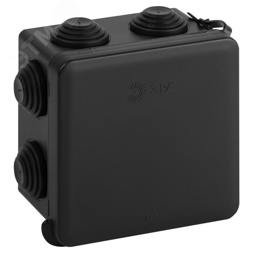 Изображение товара Распаячная коробка KOR-80-80-50-7gv-MP-B черная 80х80х50мм с гермовводами 7 входов прямой монтаж IP55 (шт)